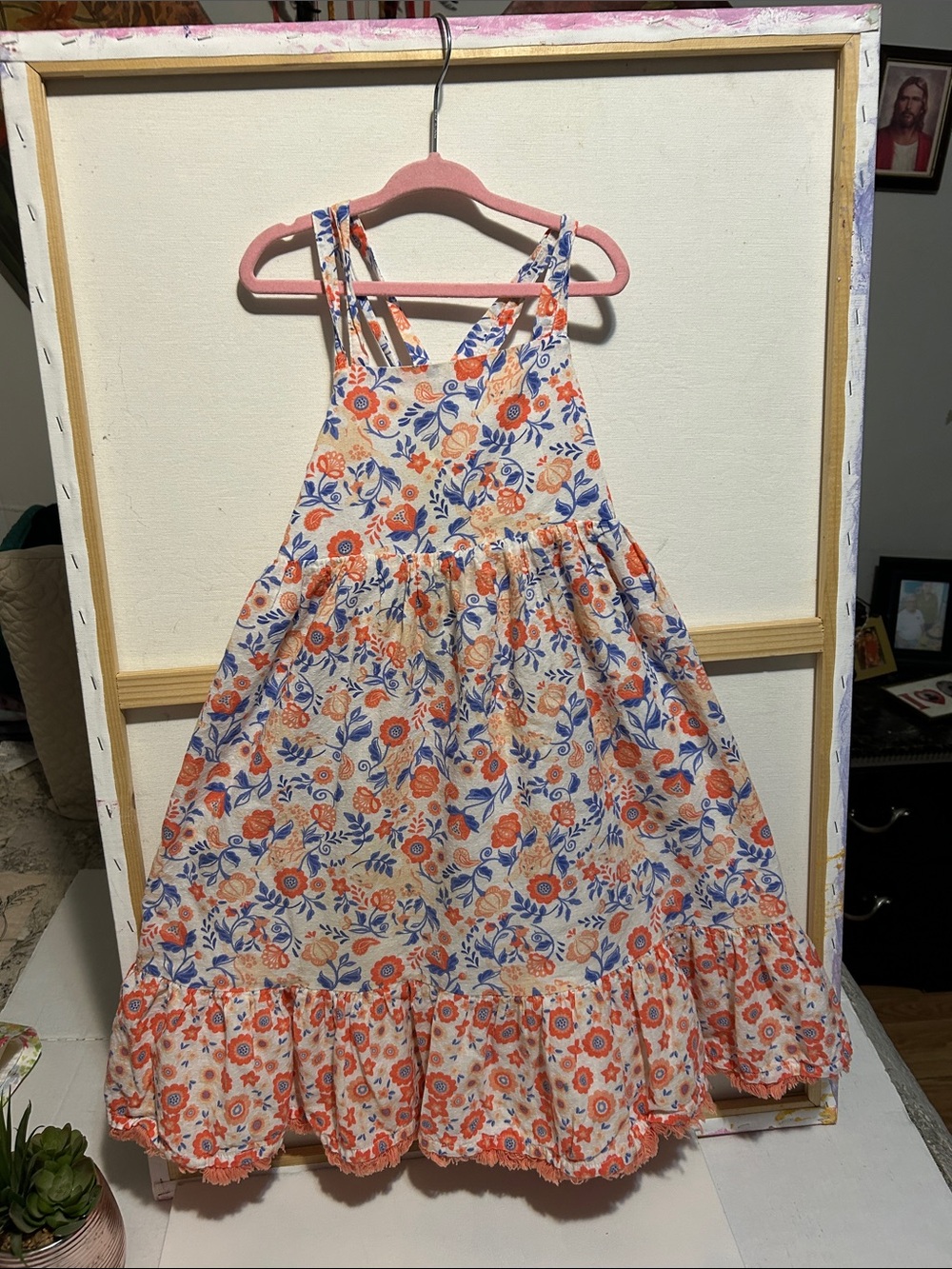 Girls' Floral Sundress in Coral and Blue